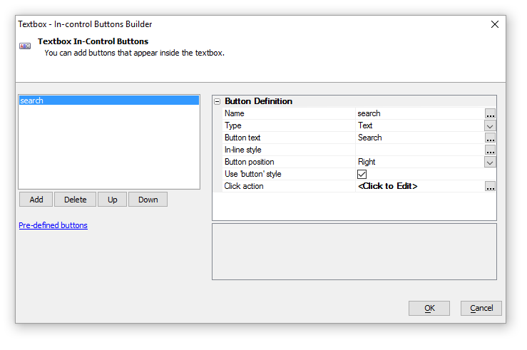 The In-control buttons definition opens this builder.